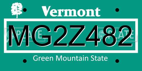 MG2Z482 Vermont License Plate