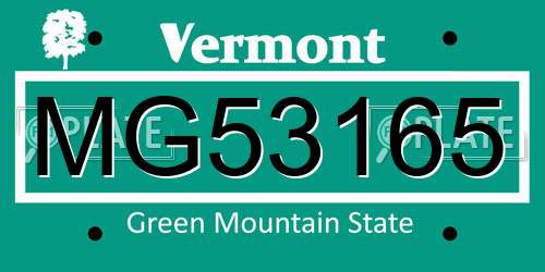 MG53165 Vermont License Plate