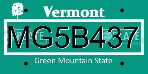 MG5B437 Vermont License Plate