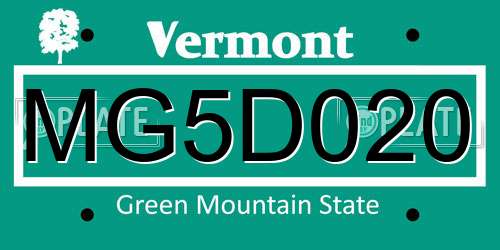 MG5D020 Vermont License Plate