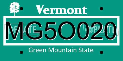 MG5O020 Vermont License Plate
