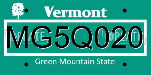 MG5Q020 Vermont License Plate