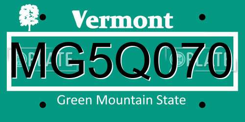 MG5Q070 Vermont License Plate