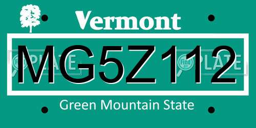 MG5Z112 Vermont License Plate