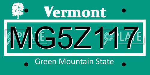 MG5Z117 Vermont License Plate