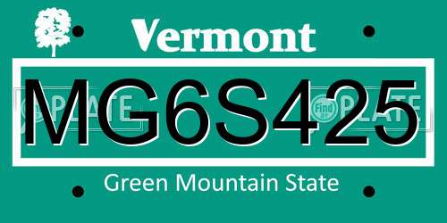 MG6S425 Vermont License Plate