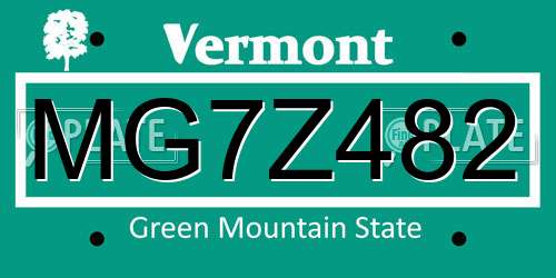 MG7Z482 Vermont License Plate