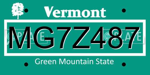 MG7Z487 Vermont License Plate