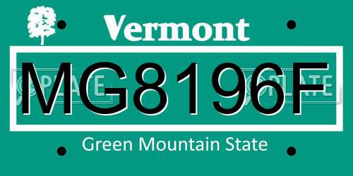 MG8196F Vermont License Plate