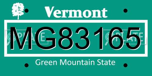 MG83165 Vermont License Plate