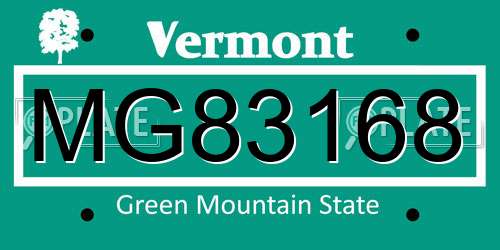 MG83168 Vermont License Plate