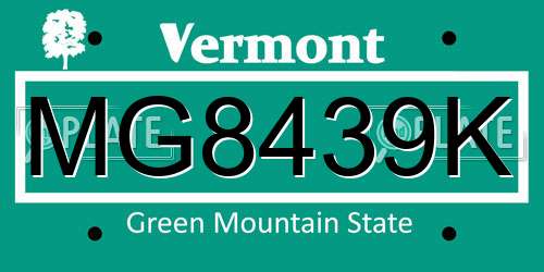 MG8439K Vermont License Plate