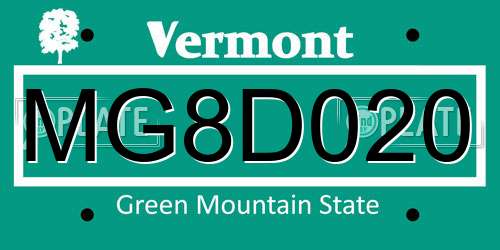 MG8D020 Vermont License Plate