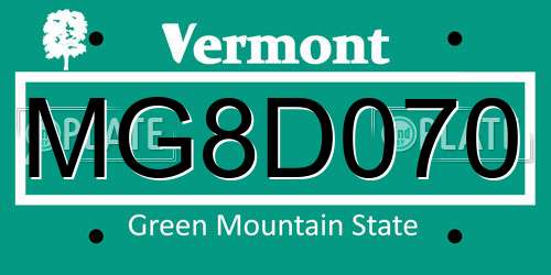 MG8D070 Vermont License Plate