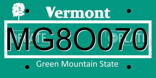MG8O070 Vermont License Plate