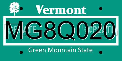 MG8Q020 Vermont License Plate