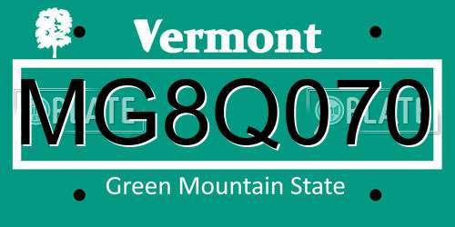 MG8Q070 Vermont License Plate