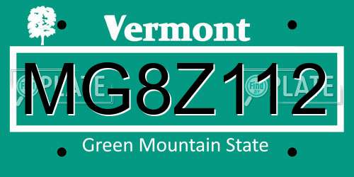 MG8Z112 Vermont License Plate