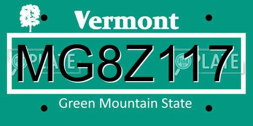 MG8Z117 Vermont License Plate