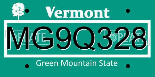 MG9Q328 Vermont License Plate