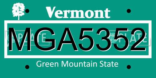 MGA5352 Vermont License Plate