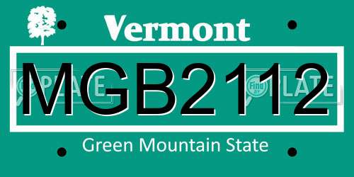 MGB2112 Vermont License Plate
