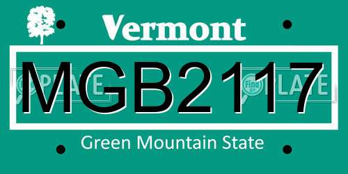 MGB2117 Vermont License Plate