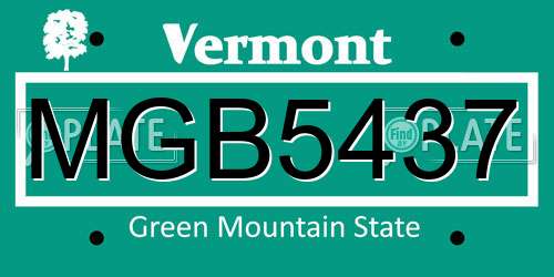 MGB5437 Vermont License Plate