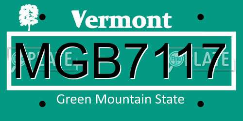 MGB7117 Vermont License Plate