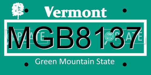MGB8137 Vermont License Plate