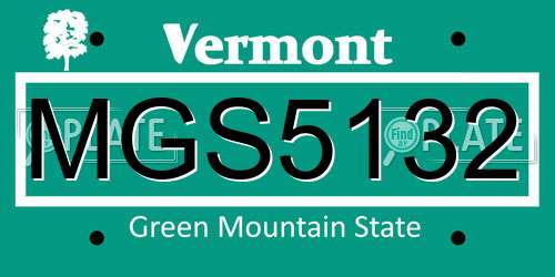 MGS5132 Vermont License Plate