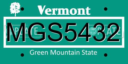 MGS5432 Vermont License Plate