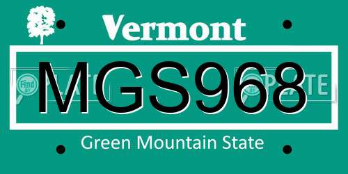 MGS968 Vermont License Plate