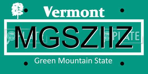 MGSZIIZ Vermont License Plate