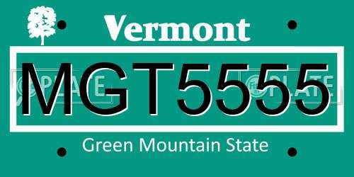 MGT5555 Vermont License Plate
