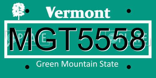 MGT5558 Vermont License Plate
