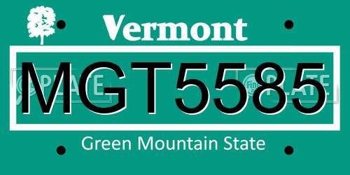 MGT5585 Vermont License Plate