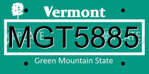 MGT5885 Vermont License Plate