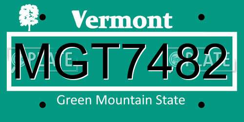 MGT7482 Vermont License Plate