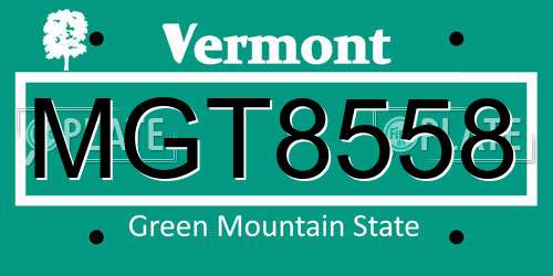 MGT8558 Vermont License Plate