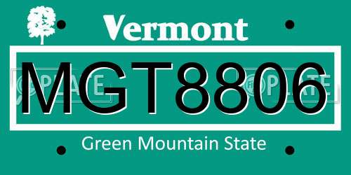 MGT8806 Vermont License Plate