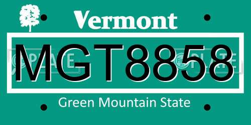 MGT8858 Vermont License Plate