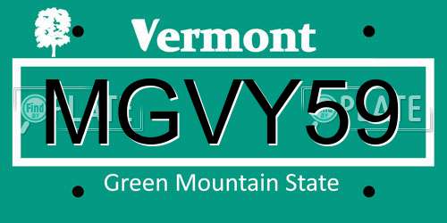MGVY59 Vermont License Plate