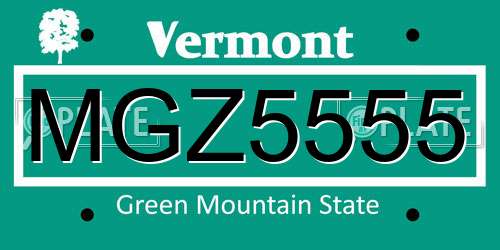 MGZ5555 Vermont License Plate