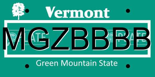 MGZBBBB Vermont License Plate