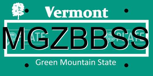 MGZBBSS Vermont License Plate