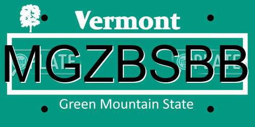 MGZBSBB Vermont License Plate