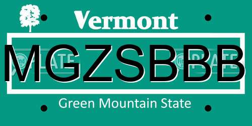 MGZSBBB Vermont License Plate