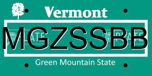 MGZSSBB Vermont License Plate