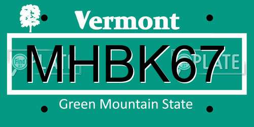 MHBK67 Vermont License Plate